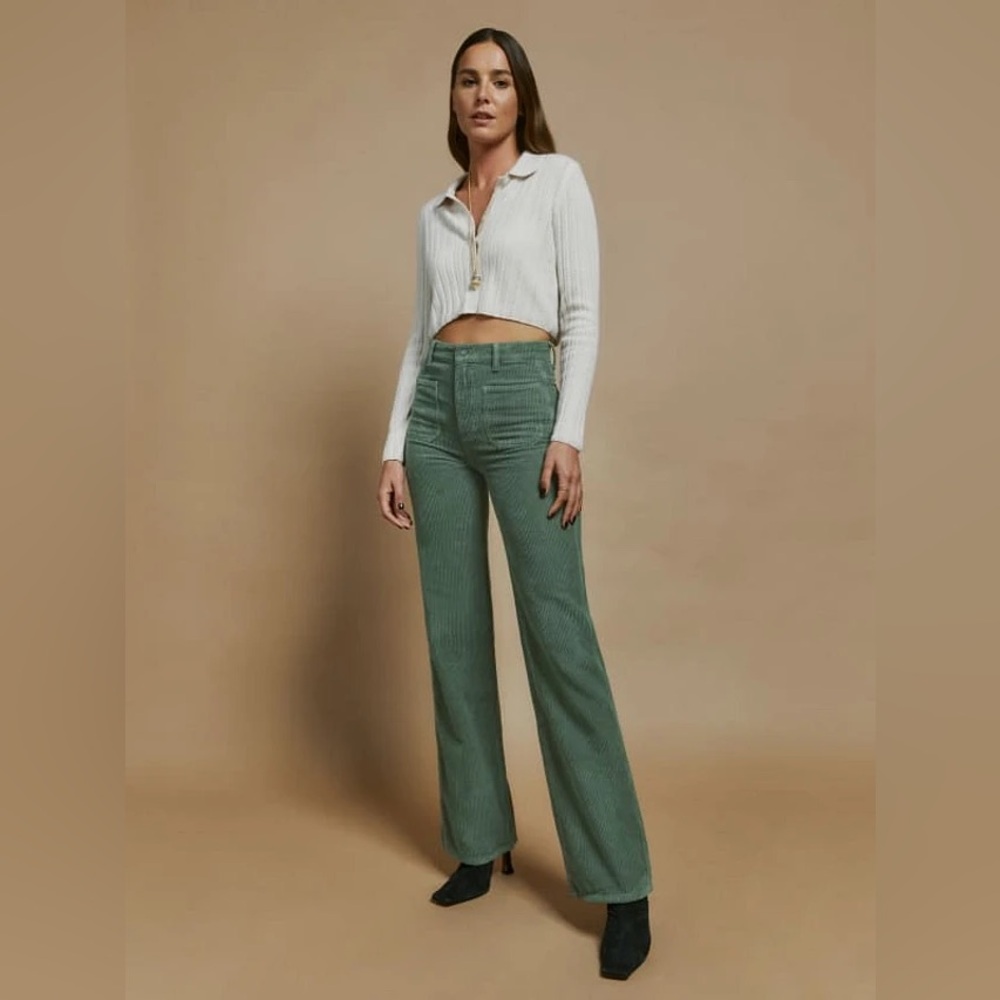 Reformation Alyssa High Rise Wide Leg Corduroy Pants Green size 23